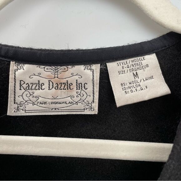 [m] Vintage Razzle Dazzle Black w/ Colourful Embroidery Wool Button-Down Vest - Picture 11 of 11